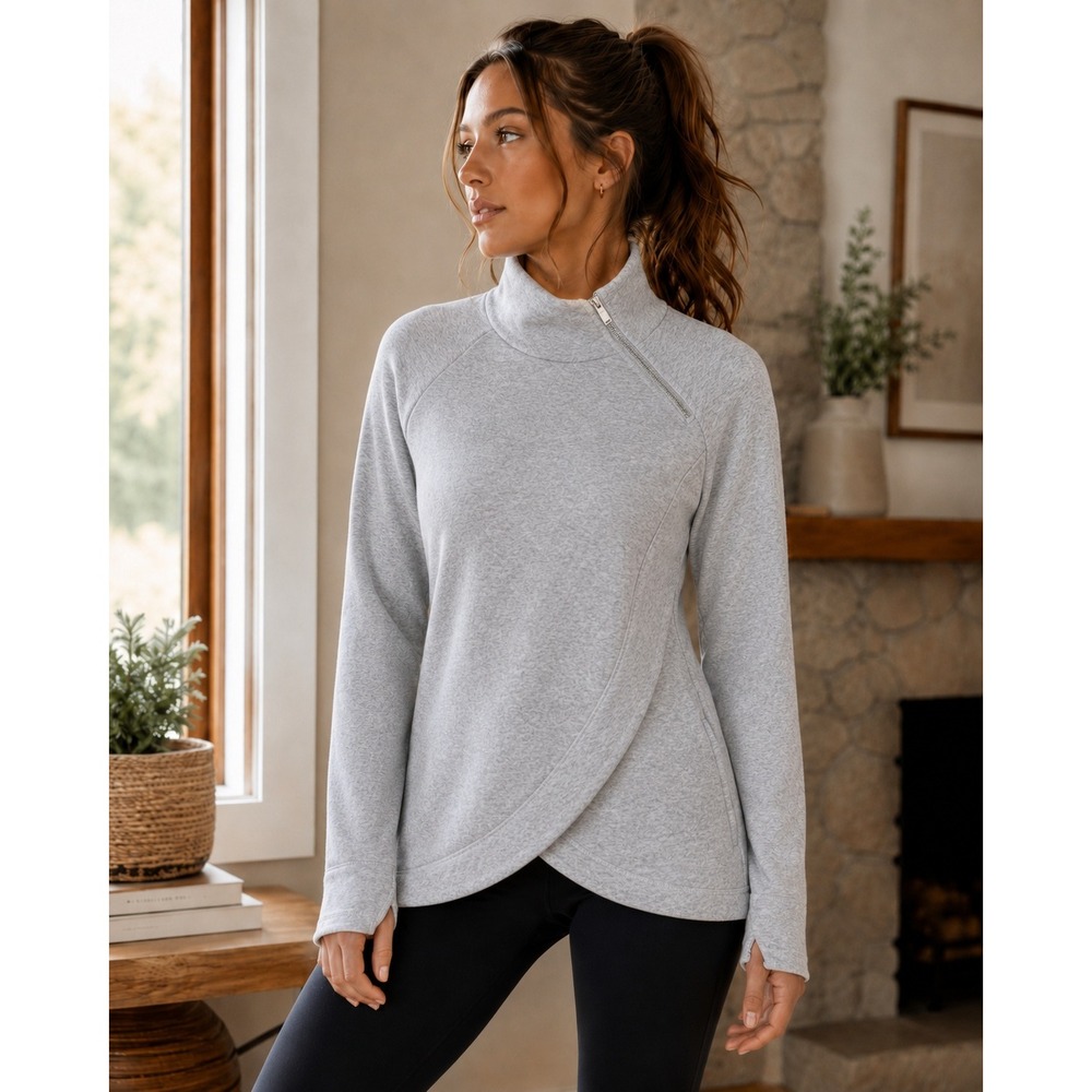Athleta Pullover Women XXS Gray Asymmetrical Zip Athleisure Yoga Gorpcore